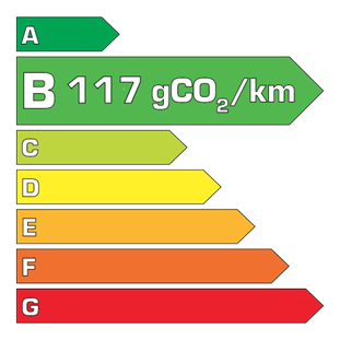 Etiquette CO2 représentant la lettre B pour 117g de CO2 par km